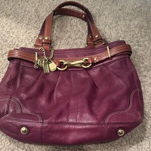 Coach Purple and Brown Leather Shoulder Bag